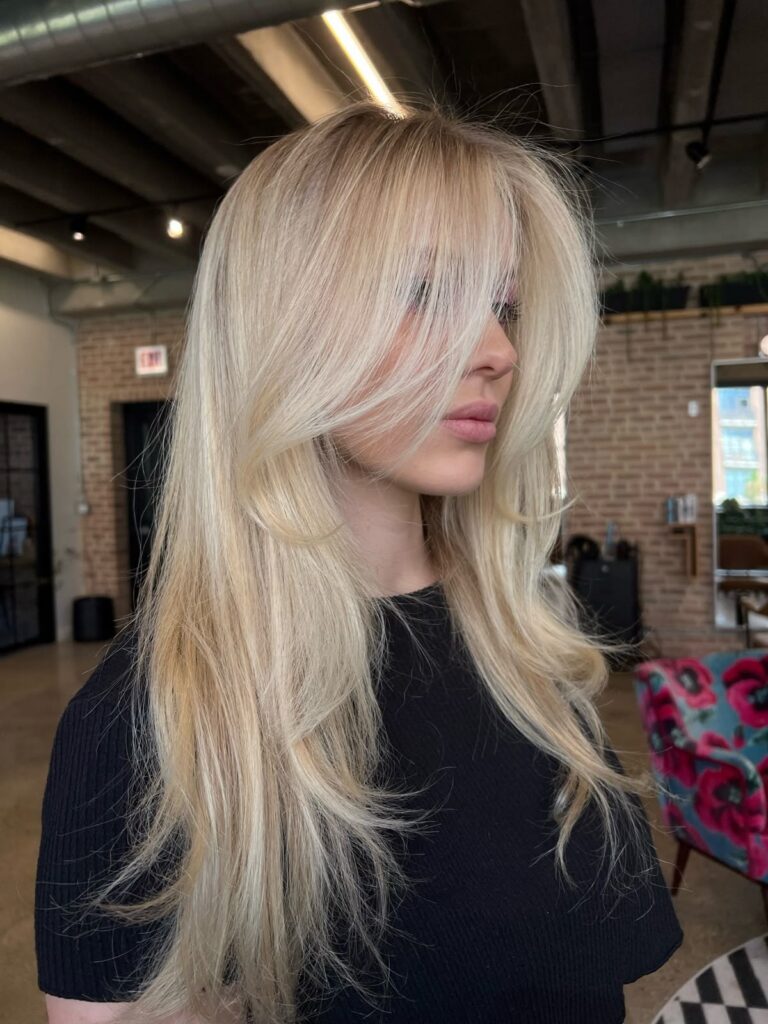 loose waves with curtain bangs